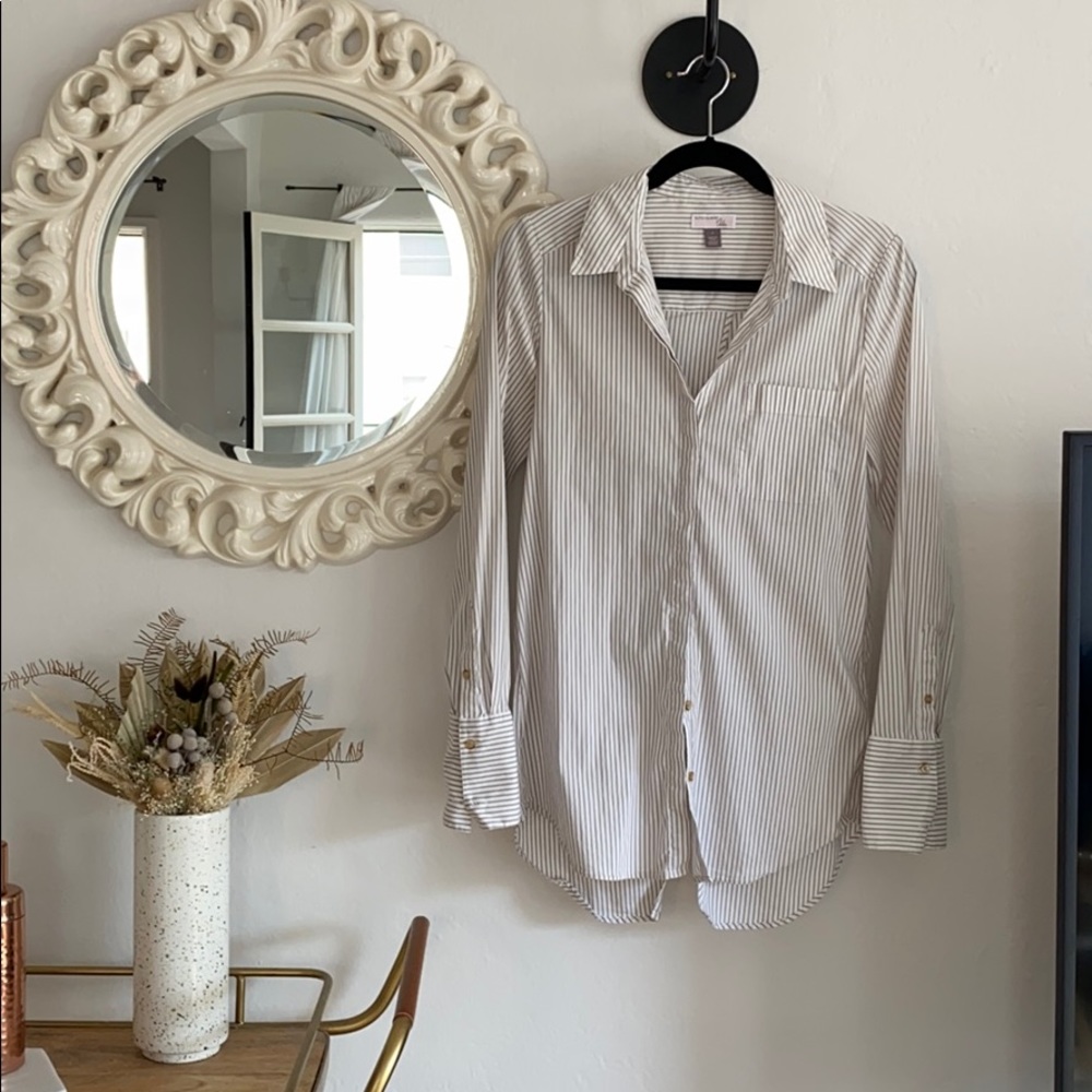 Button down dress shirt with open back detail